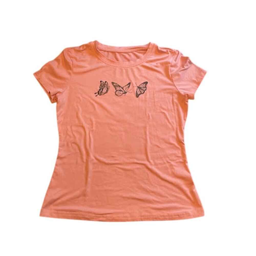 SHEIN Pink Butterfly Graphic Tee Crewneck Short Sleeve T-Shirt Size Medium